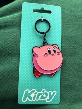 Kirby Pink Enamel Keychain with Red Shoes